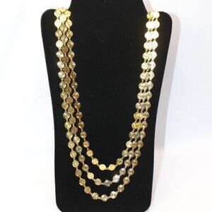 Liz Clabourne Classic Tri-Strand Golden Coin Long Necklace